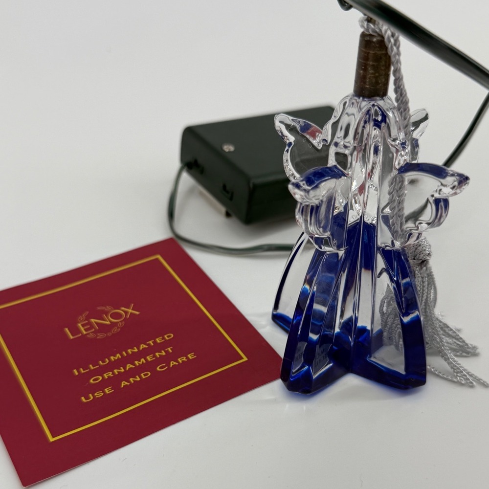 Lenox Illuminated Angel Ornament Full Lead Crystal Blue Cobalt Light Up TESTED